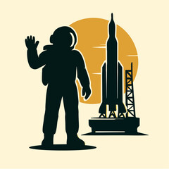 Obraz premium Astronaut Silhouette With Rocket Launch Space Exploration Badge