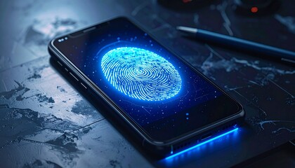 Futuristic Smartphone Fingerprint Security, High-Tech Biometric Authentication on Modern Mobile Device