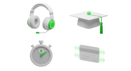 3D Cartoon Technology and Time Icons headphones microphone isolated on a transparent background