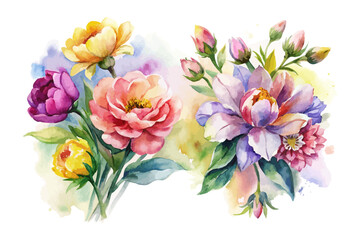 Vibrant Watercolor Mixed Flower Bouquet Illustration 