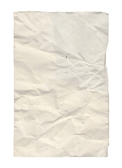 Crumpled white paper isolated on transparent background with rough edges and texture