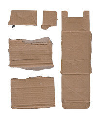 Collection of cardboard pieces isolated on transparent background for creative use