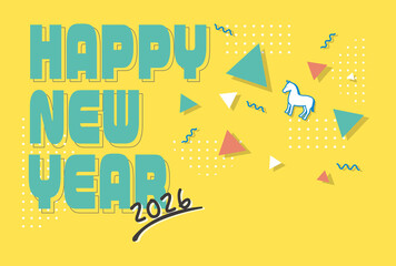 年賀状2026 　午年のイラスト　干支　テンプレート　ニュートロ　ニューレトロ　シンプル