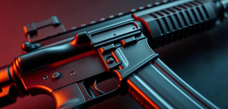 Close-up of modern assault rifle, details of magazine and trigger,  weaponry,  firearm