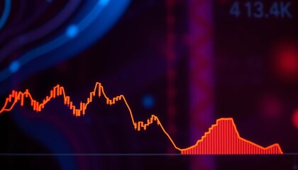 A downward sloping line graph depicting a stock market decline,  investment,  recession