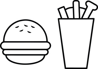 Simple Line Art of a Burger and Fries in a Cup