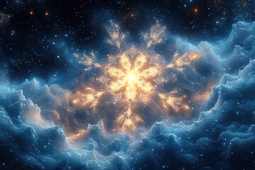 A vibrant and colorful nebula fills the frame with mesmerizing patterns and hues.