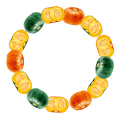 かぼちゃ　野菜　フレーム　水彩 イラスト