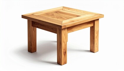 Fototapeta premium Square wooden table with visible grain and sturdy legs on plain white background.