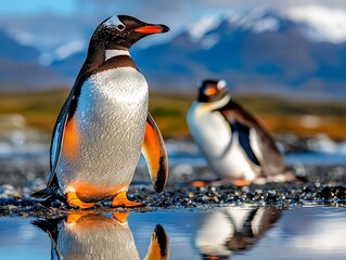 Gentoo Penguin Reflection in Antarctic Waters.