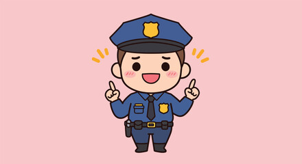Adorable Cartoon Police Officer Character with Excited Expression.