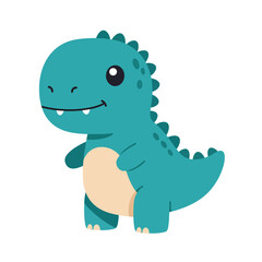 Adorable cartoon teal dinosaur with a friendly smile and beige belly.