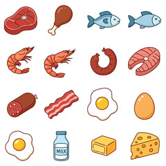Assortment of Delicious and Nutritious Food Icons.