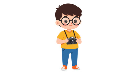 Cartoon boy with glasses holding a vintage camera 1.