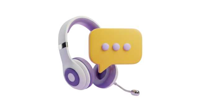 3D Headset with Speech Bubble and Dots on Transparent Background headphones communication isolated on a transparent background