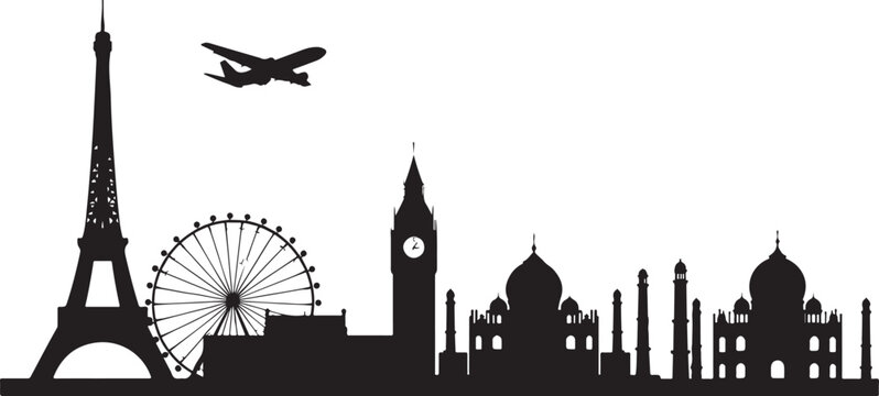 World landmarks silhouettes collection featuring iconic monuments and architectural wonders from around the globe