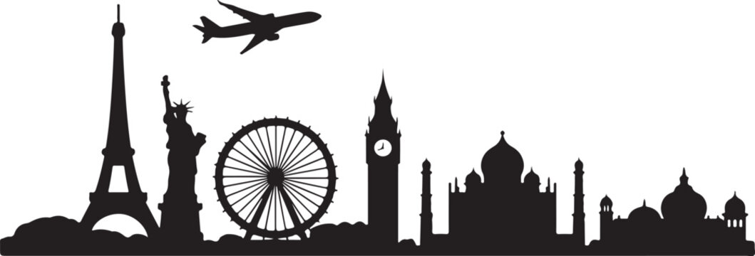 World landmarks silhouettes collection featuring iconic monuments and architectural wonders from around the globe