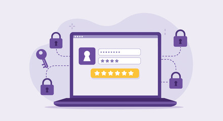 Fototapeta premium Digital Security and Online Account Protection with Laptop Login Screen.
