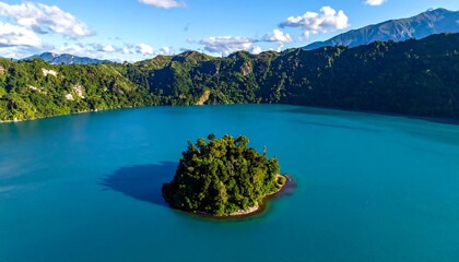 Serene lake with island