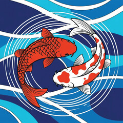 Koi Fish Japanese Yin Yang Symbol Illustration