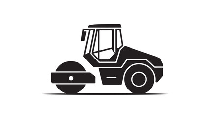 Bold black construction roller icon perfect for road projects, infrastructure, and building designs, ideal for branding and commercial use