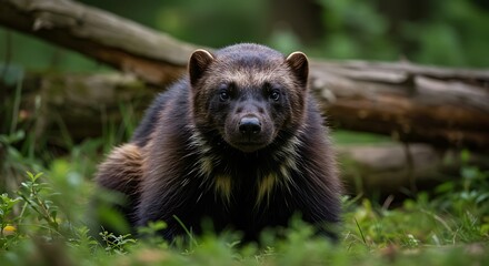 Fototapeta premium Close up of wolverine in natural habitat wildlife animal portrait