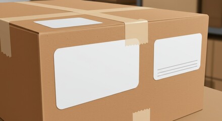 Sticker  Label on Cardboard Shipping Box