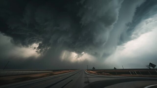 A rotating supercell produced a powerful tornado over a rural landscape, with dramatic cloud structure, strong rotation, and intense atmospheric energy on display.