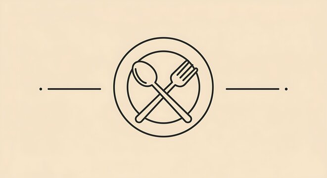 Simple illustration of a plate with spoon and fork crossed inside a circle