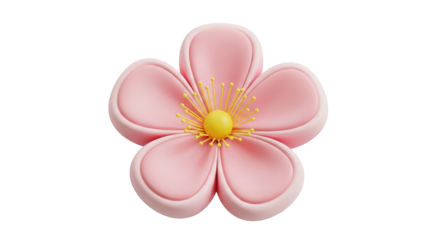 3D Rendered Pink Flower with Yellow Center and Stamens blossom bloom isolated on a transparent background