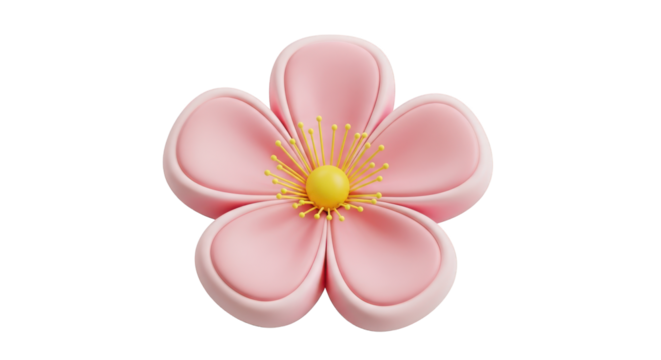 3D Rendered Pink Flower with Yellow Center and Stamens blossom bloom isolated on a transparent background