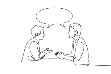 Two people in conversation with a speech bubble above them