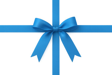 Blue satin ribbon and bow wrapping a present or gift, celebrating holidays with a colorful decor on transparent background