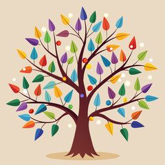 Obraz premium Colorful abstract tree with bright leaves and orbs