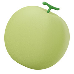 Isolated Green Melon Fruit with Stem on Transparent Background Still Life