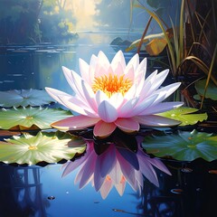 Serene lotus pond in sunlight