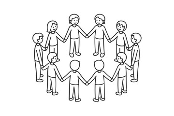 Diverse group of people holding hands in a circle illustration