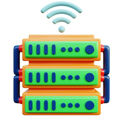 Isolated Network Server with Orange Case and Blue Accents on Transparent Background