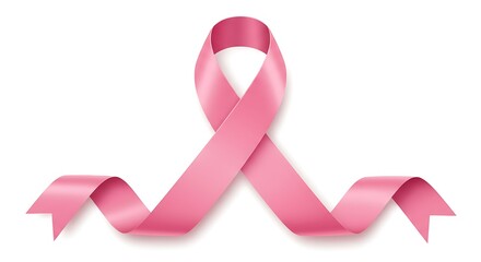 Pink ribbon symbol of breast cancer awareness isolated on white background