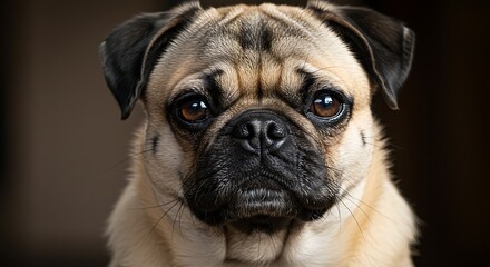 Obraz premium Close up portrait of a pug dog with detailed facial features