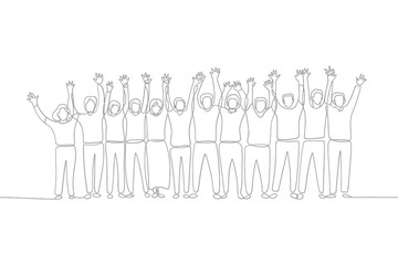 Continuous line drawing of a group of people celebrating