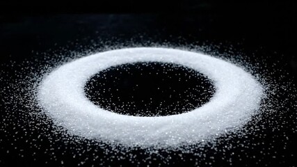 Wide Cinematic Shot of Sugar Forming Glowing Circle on Black Background for World Diabetes Day