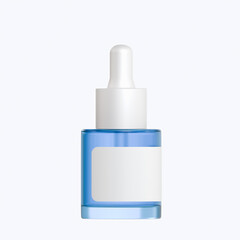 Blue glass bottle serum mockup product isolated on white background.