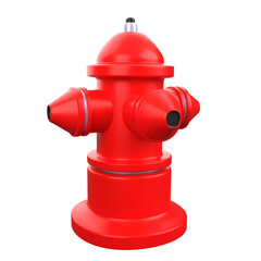 Isolated Red Fire Hydrant on Transparent Background Detailed 3D Rendering with Silver Accents Smooth Surface and Cylindrical Structure Three Ports for Hose Connections