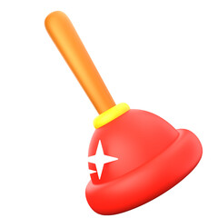 Isolated Red Plunger with Orange Handle and Yellow Ring on Transparent Background Sanitation Tool Home Maintenance Concept Plumbing Equipment