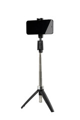 Selfie stick with smartphone with white background