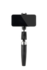 Selfie stick with smartphone with white background