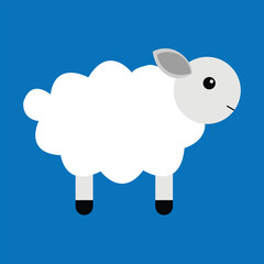 A simple geometric sheep illustration on blue background, showcasing a minimalist design with clean lines and basic shapes