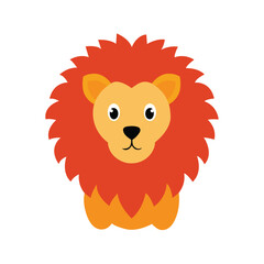 A cute geometric lion illustration isolated on white background, showcasing a friendly design with clean lines and basic shapes