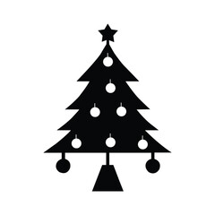 Simple black christmas tree isolated on white background, a classic symbol of the holiday season for festive designs